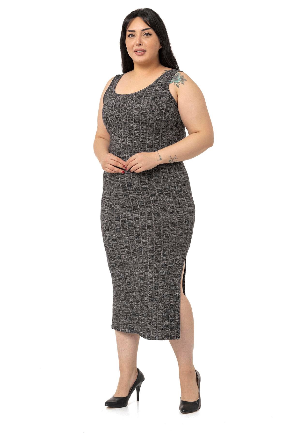 Büyük Beden Triko Elbise Bluz Siyah İkili Takım 