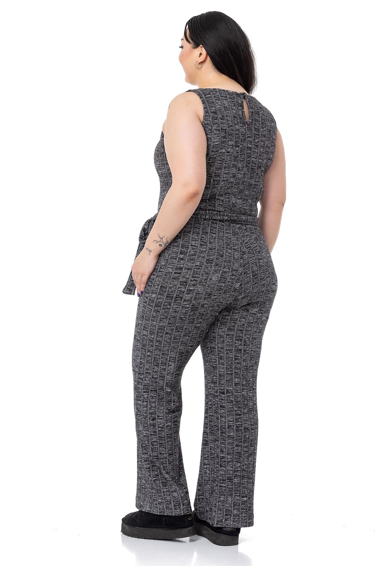 Plus Size Jumpsuit Cardigan Knitwear Black Double Set
