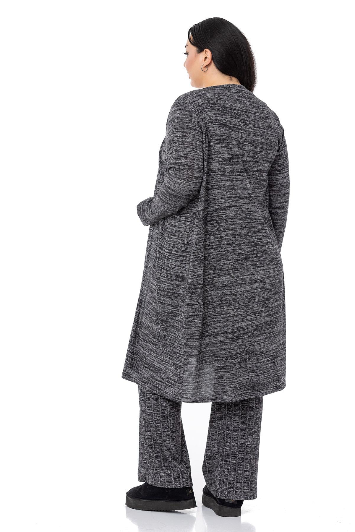 Plus Size Jumpsuit Cardigan Knitwear Black Double Set