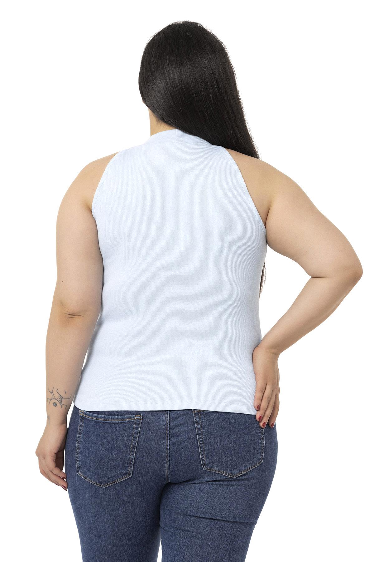 Büyük Beden Halter Yaka Yarım Balıkçı Fitilli Kaşkorse Bebe Mavi Body