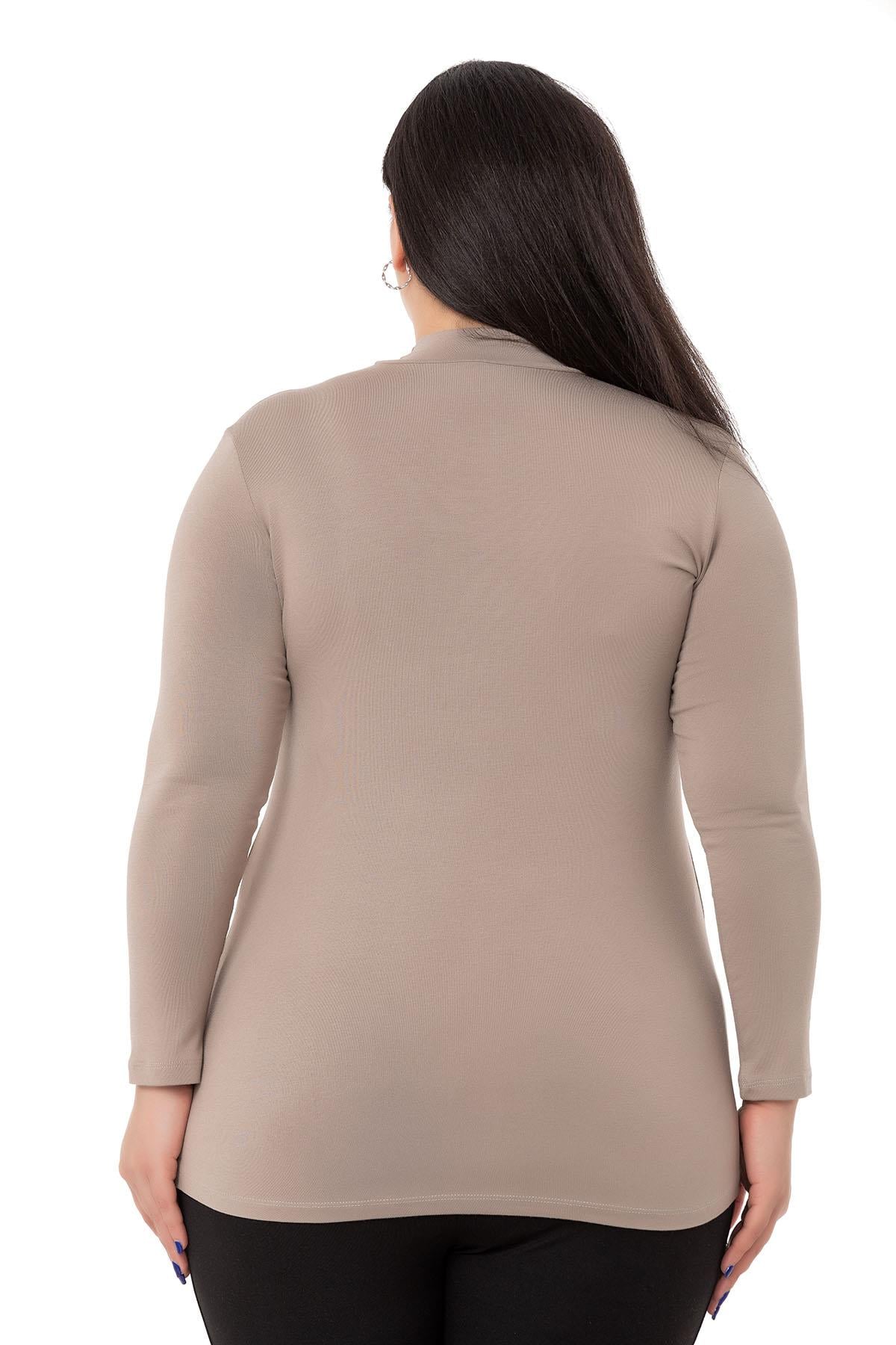 Büyük Beden Yarım Balıkçı Uzun Kollu Viskon Vizon Body