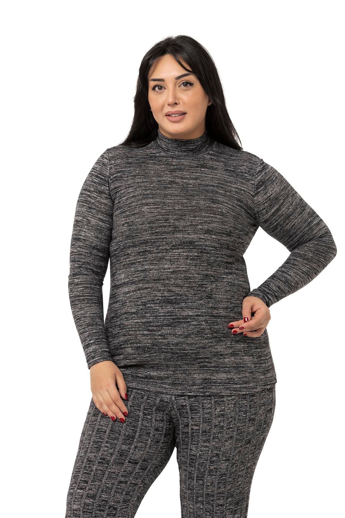 Büyük Beden Yarım Balıkçı Uzun Kollu Triko Siyah Body