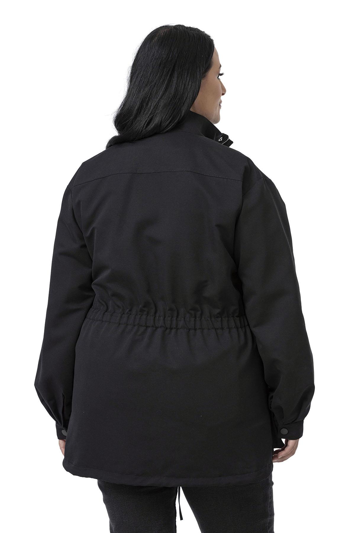 Plus Size Black Trench Coat with Snap and Zipper Closure