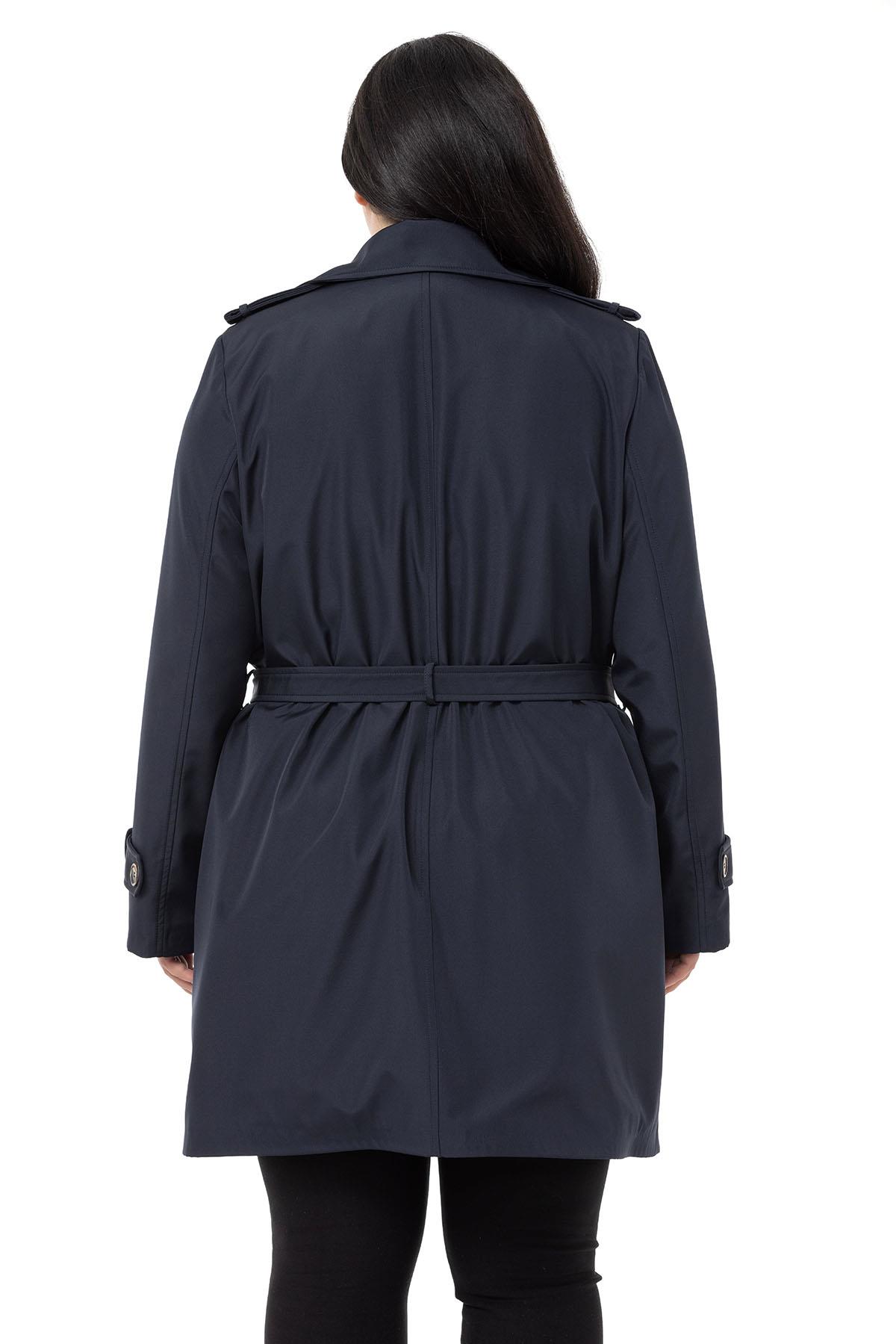 Plus Size Double Breasted Belted Lined Navy Blue Trench Coat