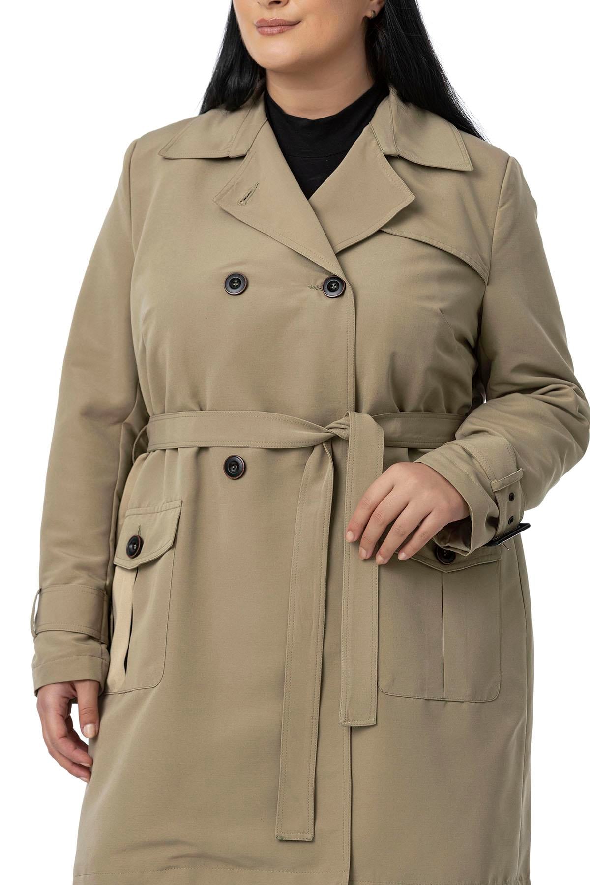 Plus Size Shamrock Trench Coat with Sleeve Tapes