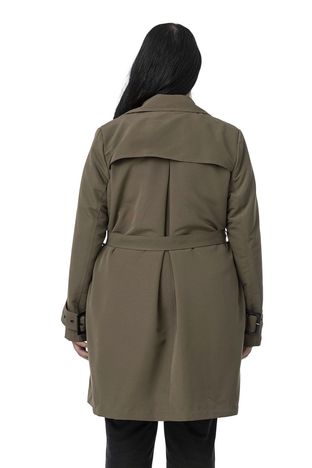 Plus Size Khaki Trench Coat with Sleeve Tapes