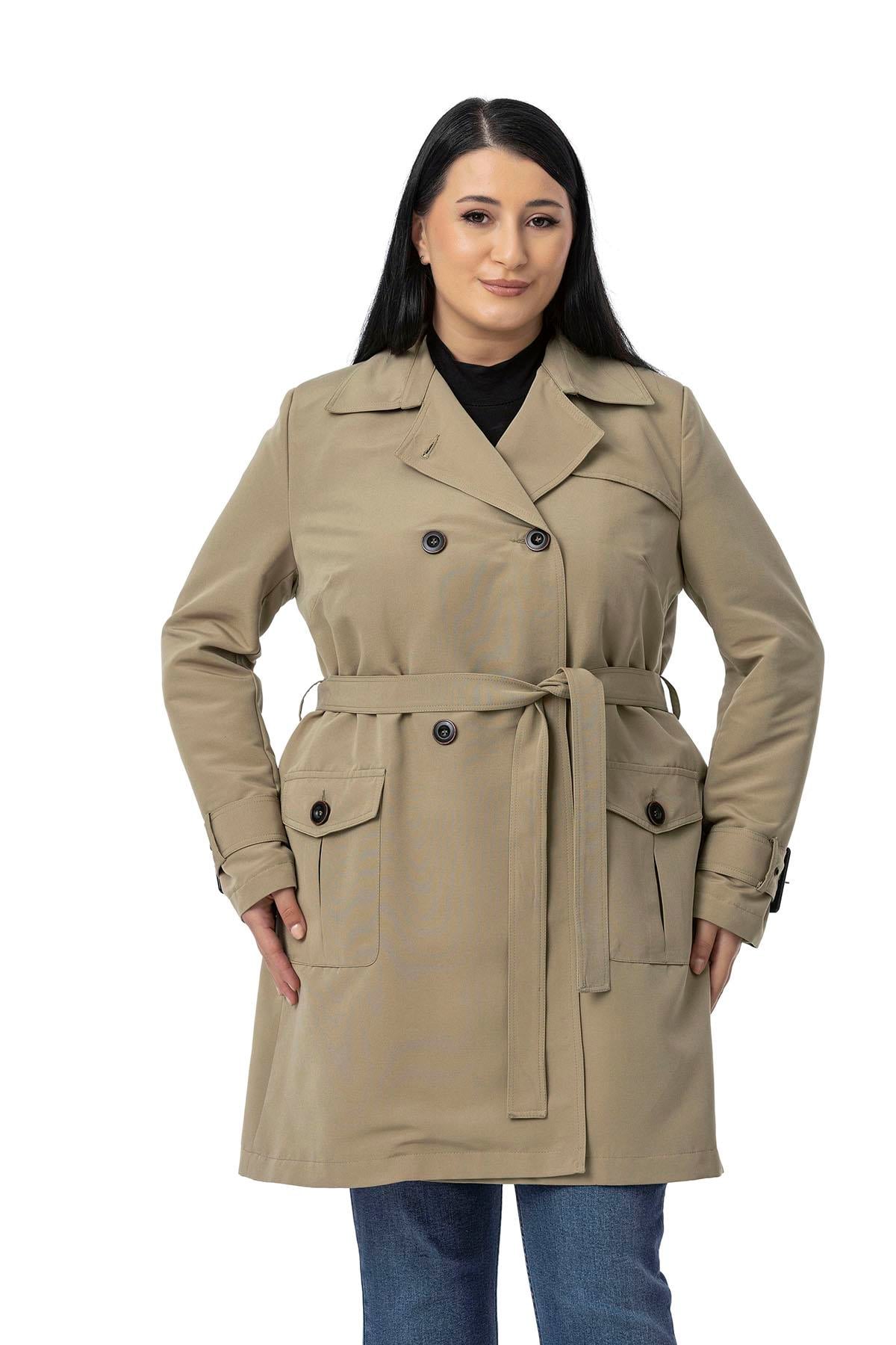 Plus Size Shamrock Trench Coat with Sleeve Tapes
