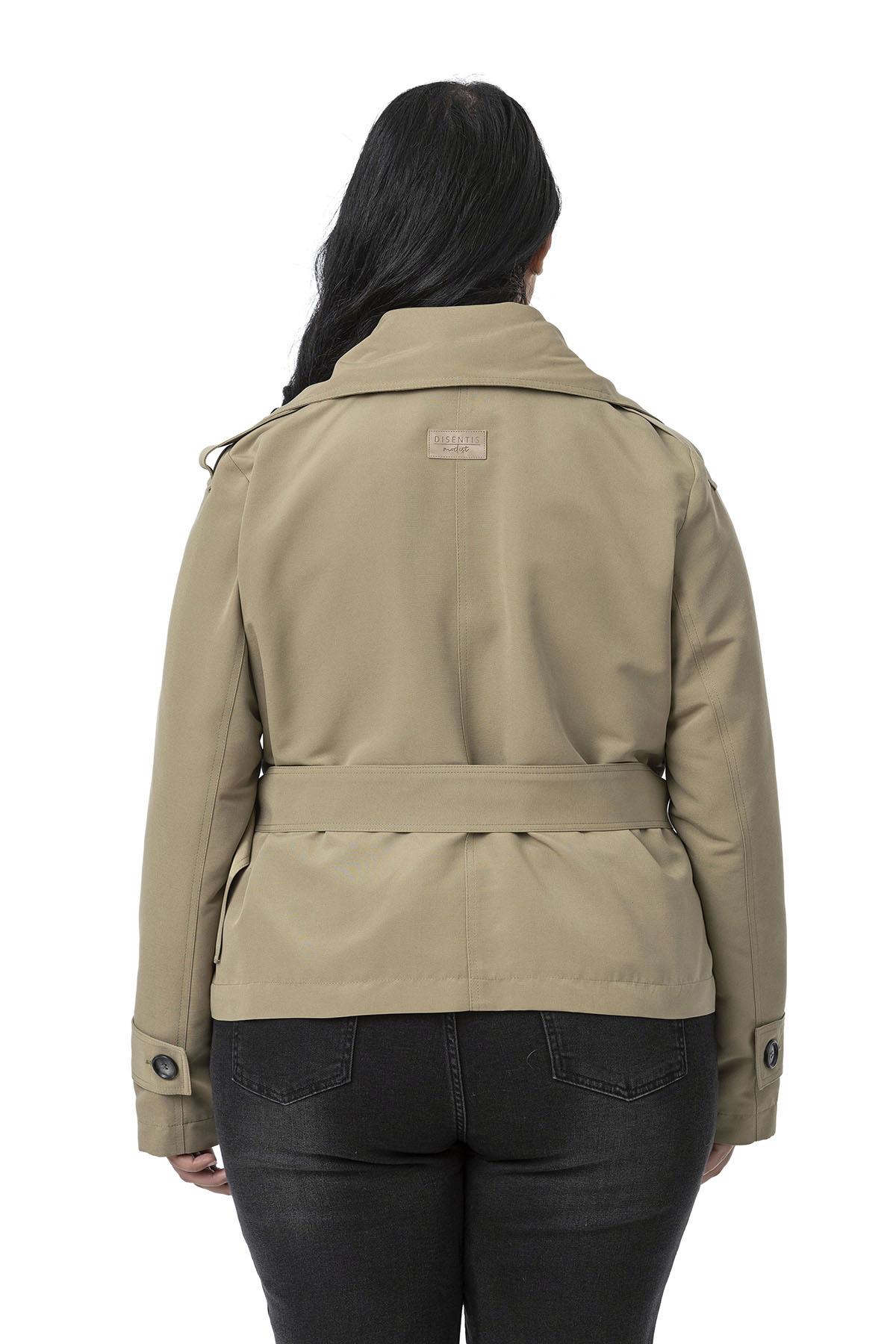 Plus Size Mono Collar Shamlock Trench Coat with Belt