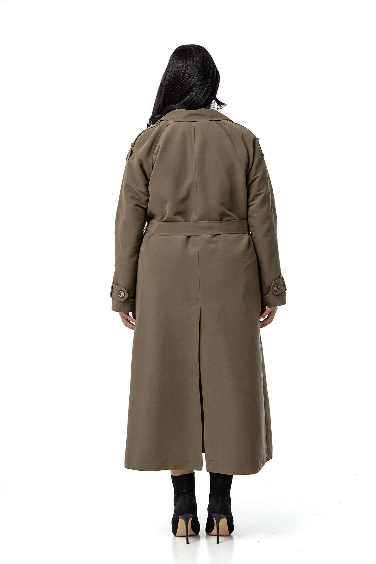 Plus Size Double Breasted Long Khaki Trench Coat