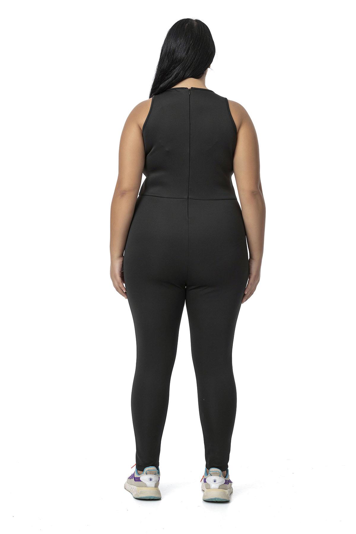 Plus Size Black Long Leggings Jumpsuit with Back Zipper