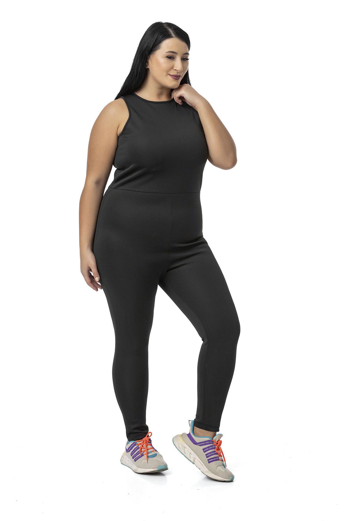 Plus Size Black Long Leggings Jumpsuit with Back Zipper