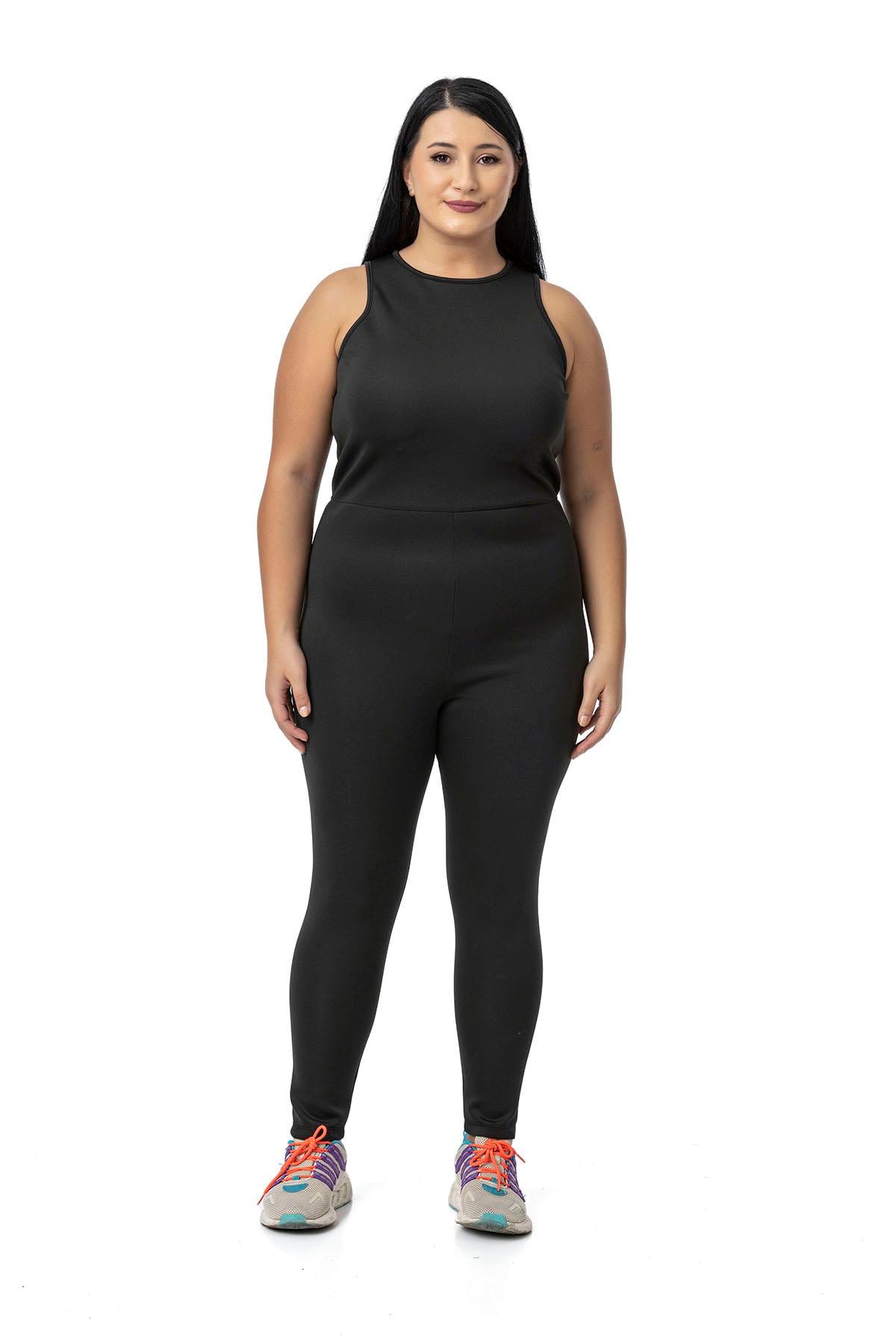 Plus Size Black Long Leggings Jumpsuit with Back Zipper