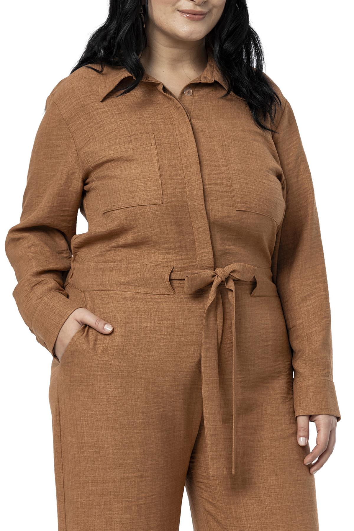 Büyük Beden Beli Tünelli ve Arkadan Lastikli Geniş Paça Tarçın Tulum