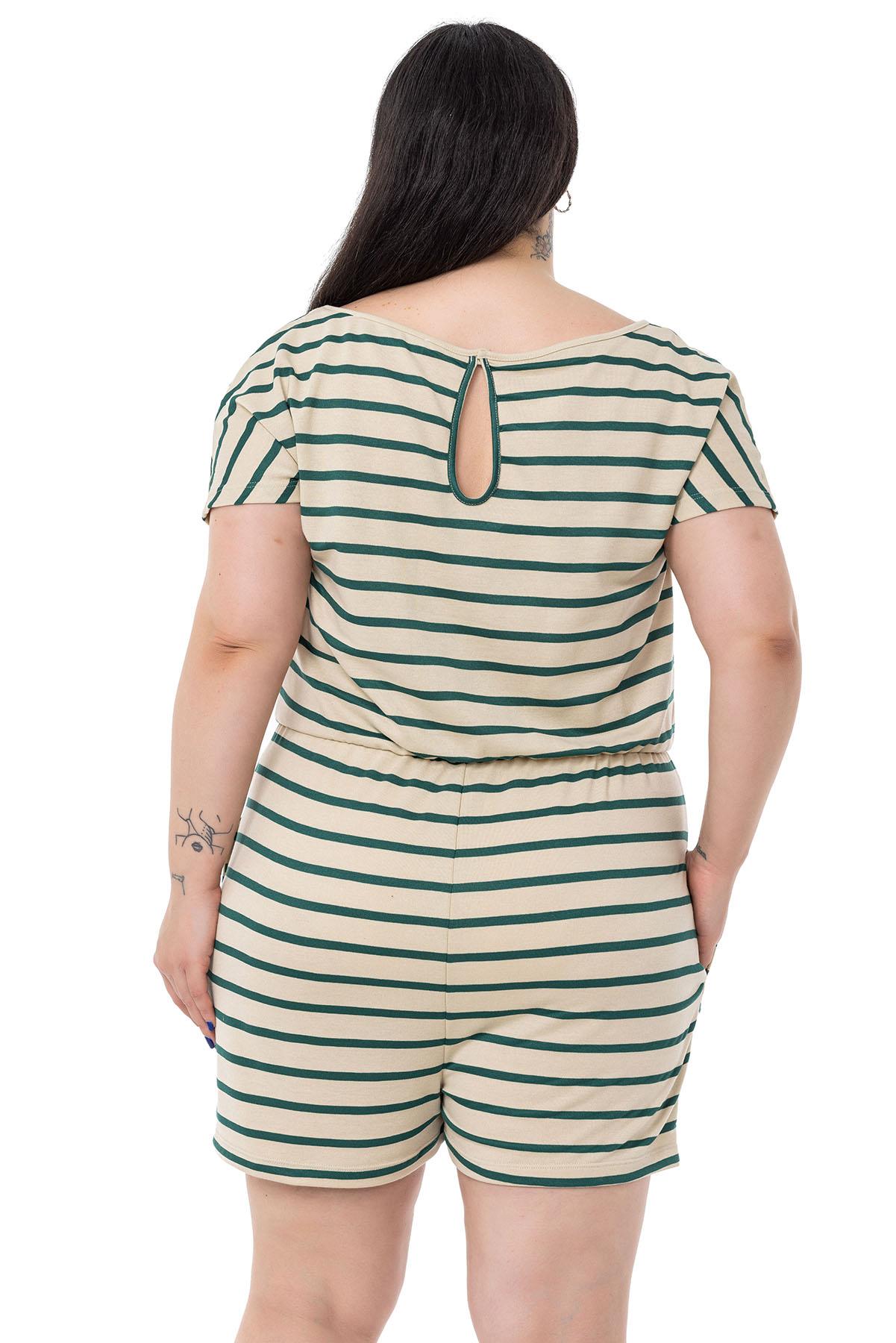 Plus Size Emerald Striped Shorts Jumpsuit