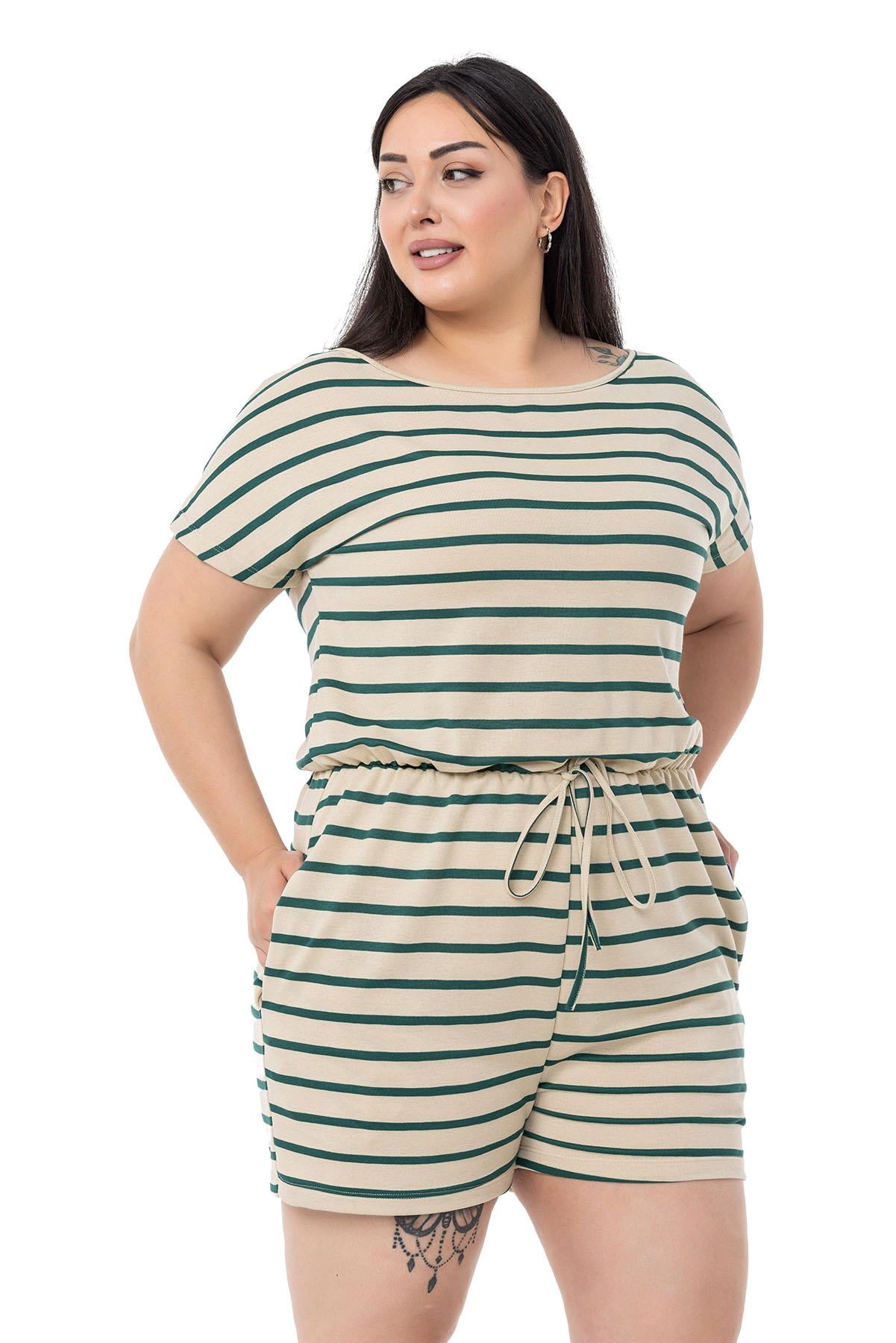 Plus Size Emerald Striped Shorts Jumpsuit