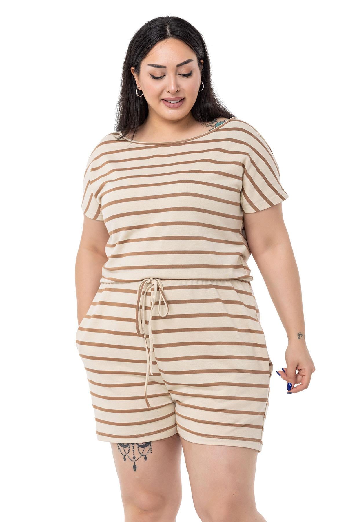 Plus Size Mink Striped Shorts Jumpsuit