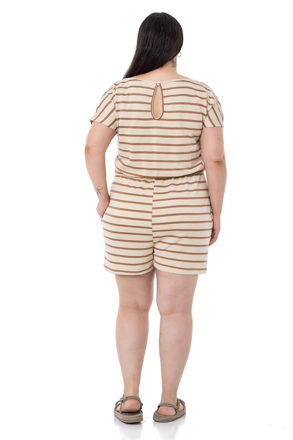 Plus Size Mink Striped Shorts Jumpsuit