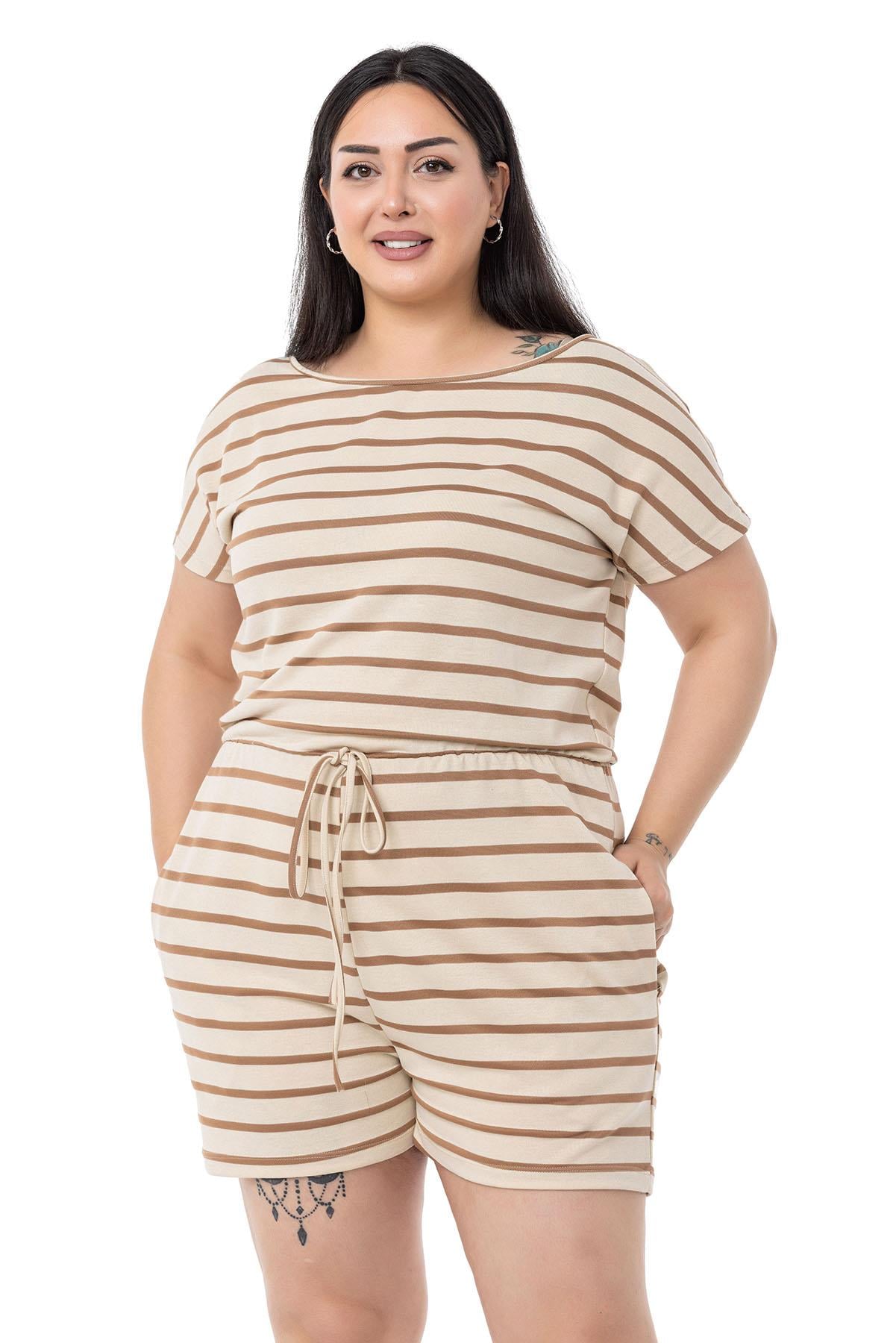 Plus Size Mink Striped Shorts Jumpsuit