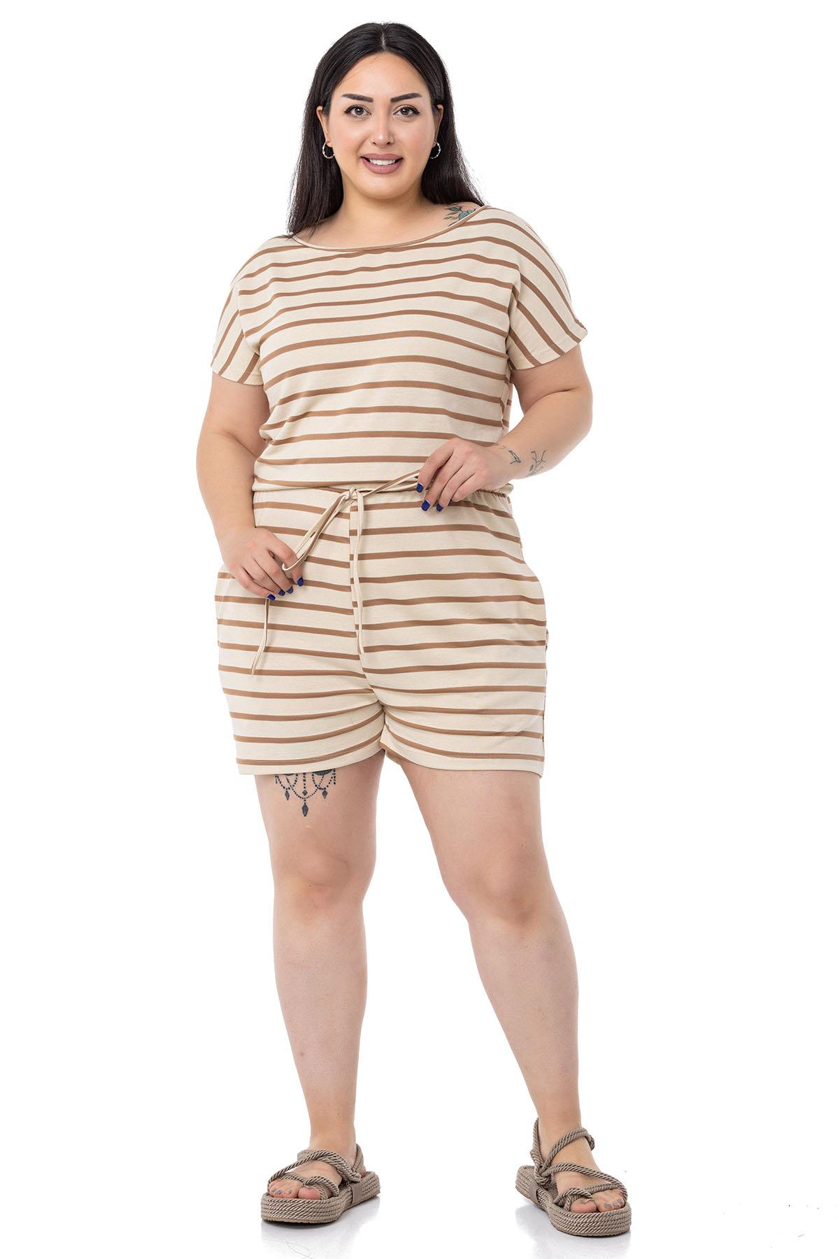 Plus Size Mink Striped Shorts Jumpsuit
