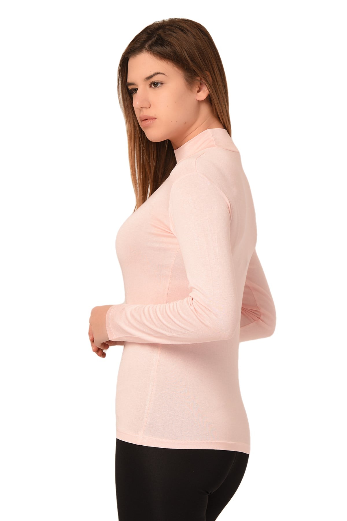 Yarım Balıkçı Uzun Kollu Viskon Pembe Body