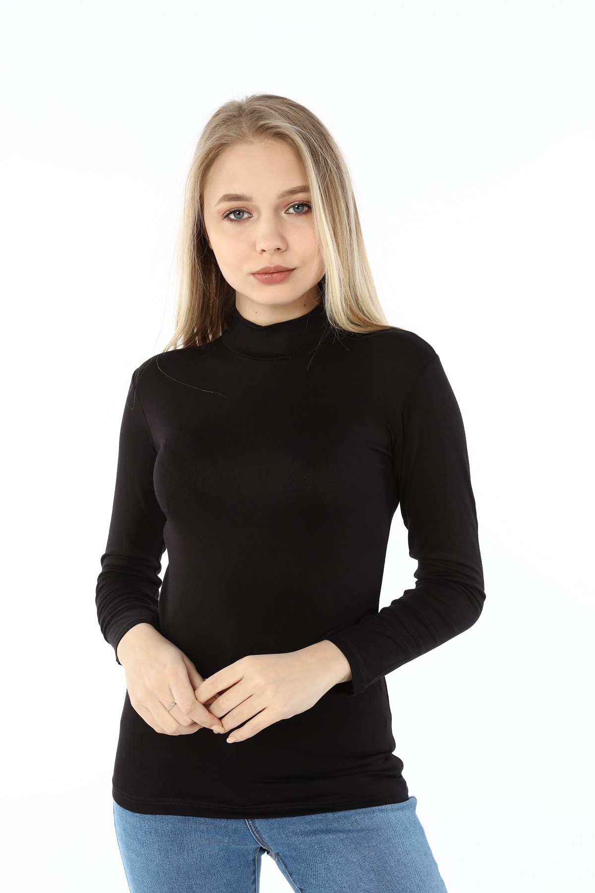 Yarım Balıkçı Uzun Kollu Viskon Siyah Body