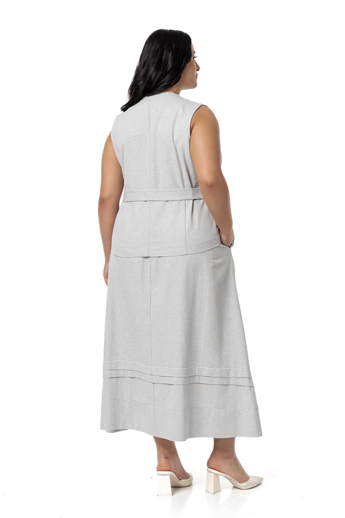 Plus Size Linen Double Breasted Vest Skirt Gray Double Suit