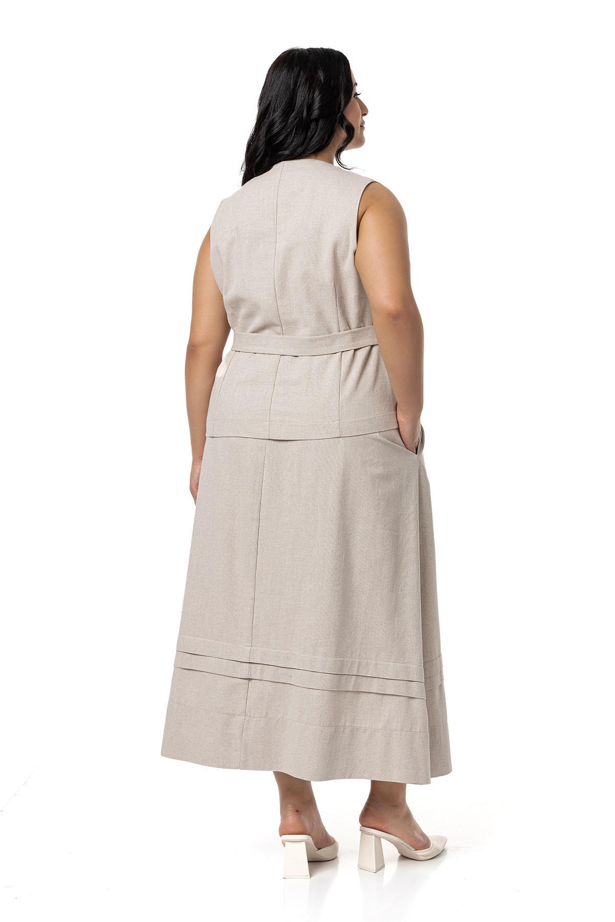 Plus Size Linen Double Breasted Vest Skirt Beige Double Suit
