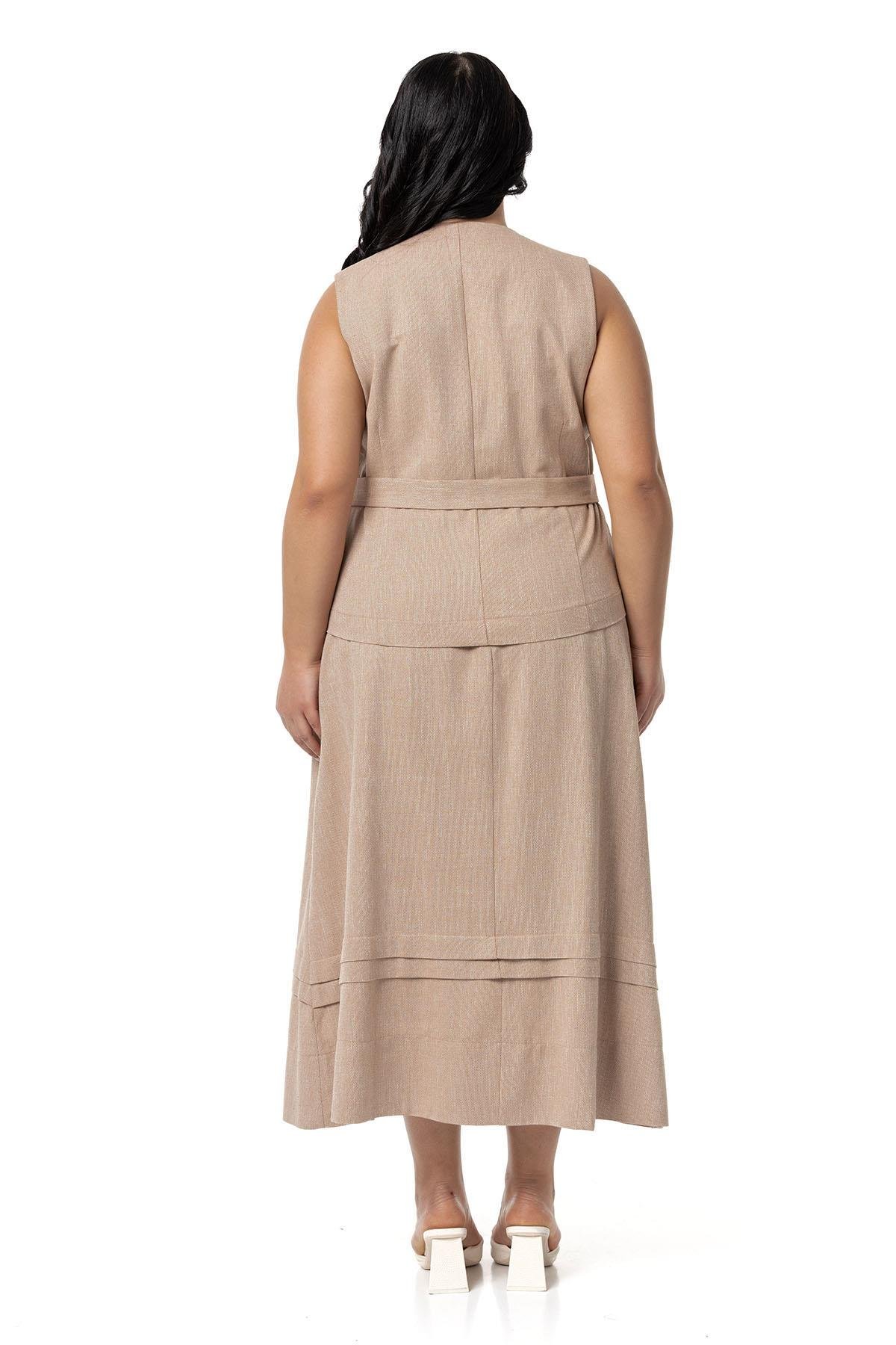 Plus Size Linen Double Breasted Vest Skirt Mink Double Suit
