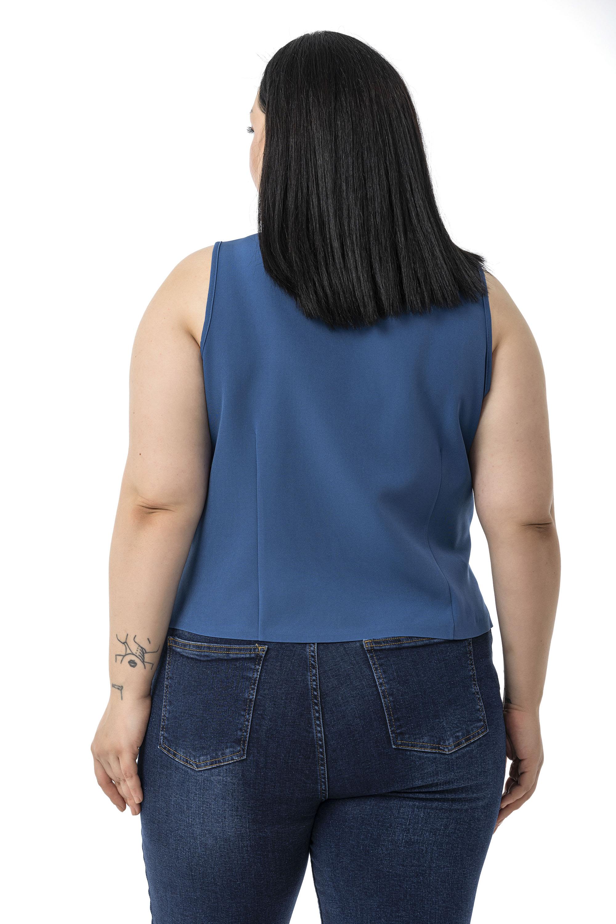 Büyük Beden Düğme Detaylı İndigo Bluzan Yelek