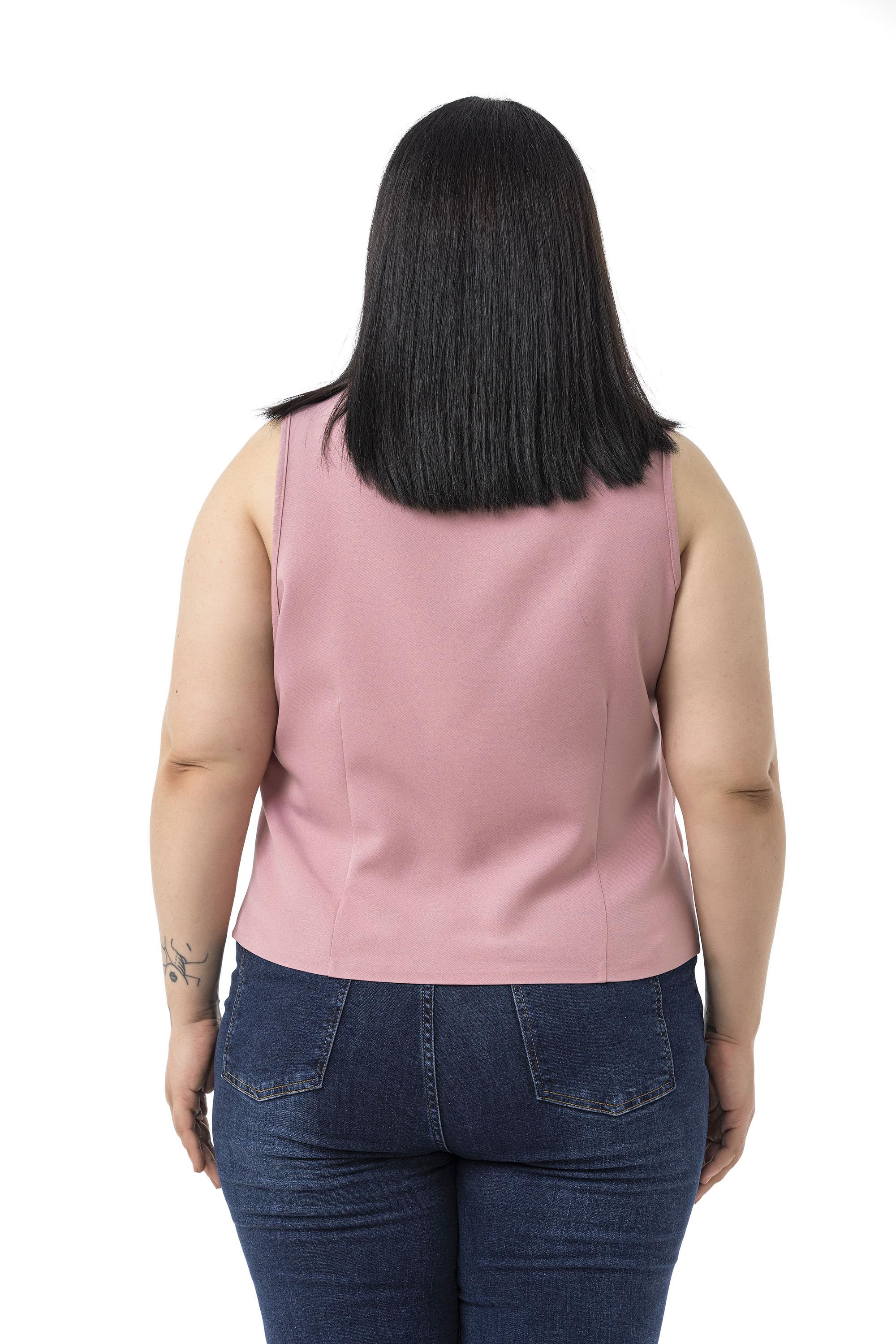 Büyük Beden Düğme Detaylı Pudra Bluzan Yelek