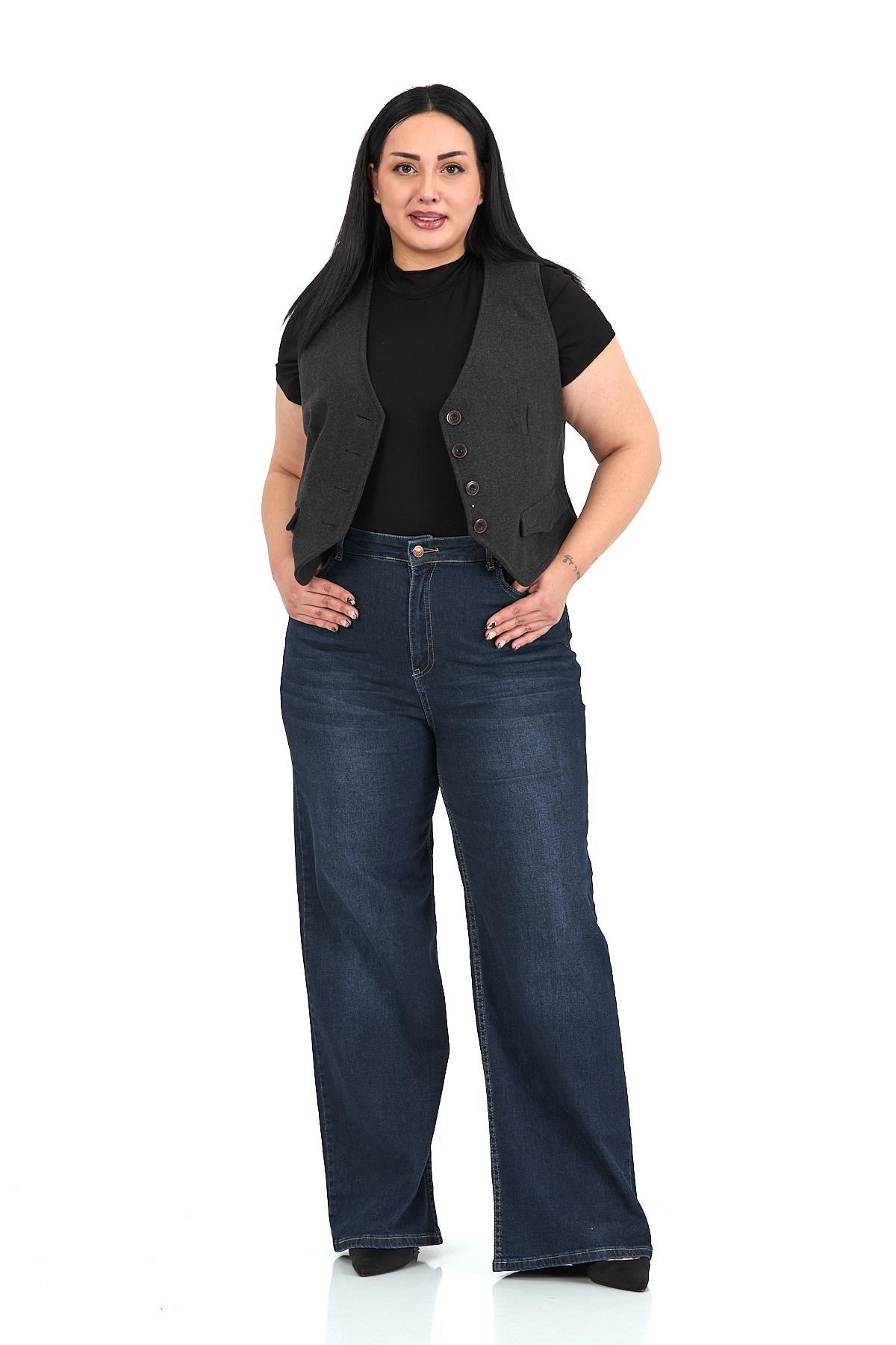 Büyük Beden Düğme Kapamalı Cep Kapaklı Astarlı Kısa Kaşe Koyu Gri Yelek