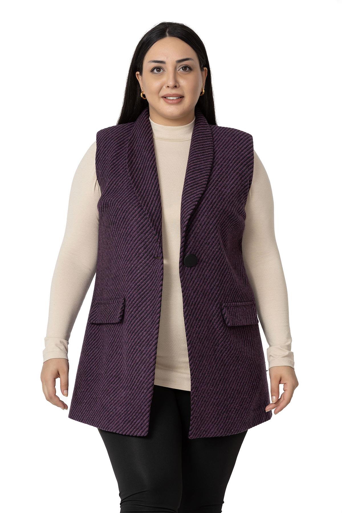 Plus Size Plum Vest with Padding and Fake Pockets