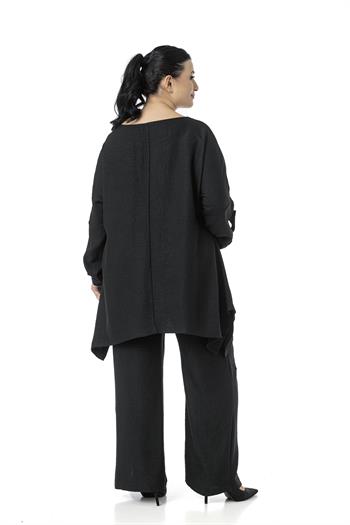 Büyük Beden Rahat Kesim Bluz Pantolon Siyah İkili Takım