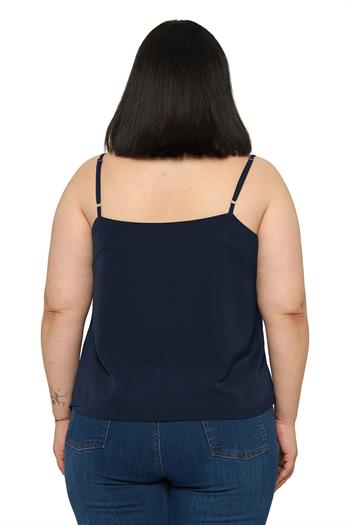 Büyük Beden Ayarlanabilir İnce Askılı V Yaka Lacivert Bluz