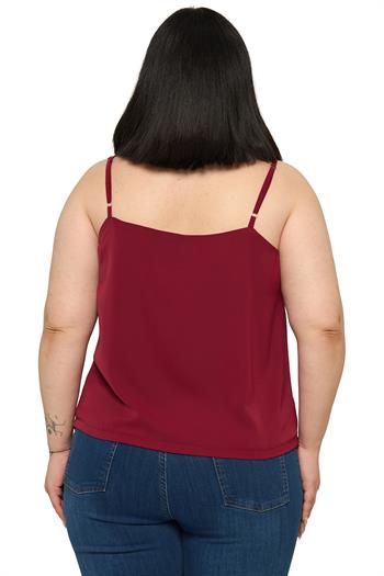 Büyük Beden Ayarlanabilir İnce Askılı V Yaka Bordo Bluz