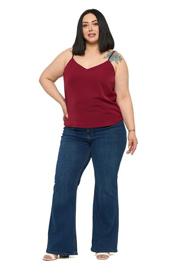 Büyük Beden Ayarlanabilir İnce Askılı V Yaka Bordo Bluz
