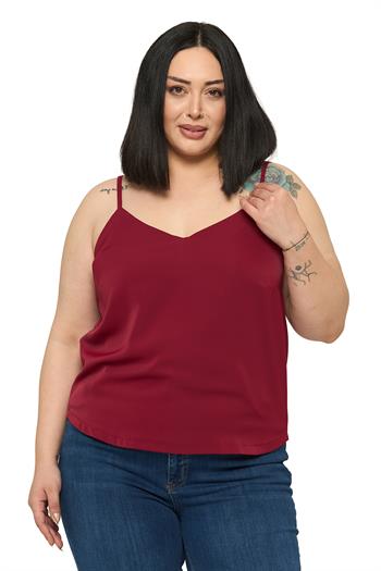 Büyük Beden Ayarlanabilir İnce Askılı V Yaka Bordo Bluz