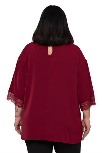 Büyük Beden Dantel Detaylı Yarım Kol Bordo Bluz