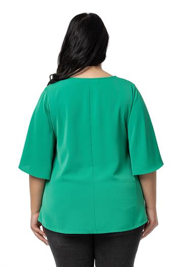 Büyük Beden Geniş Kısa Kollu Benetton Yeşili Bluz
