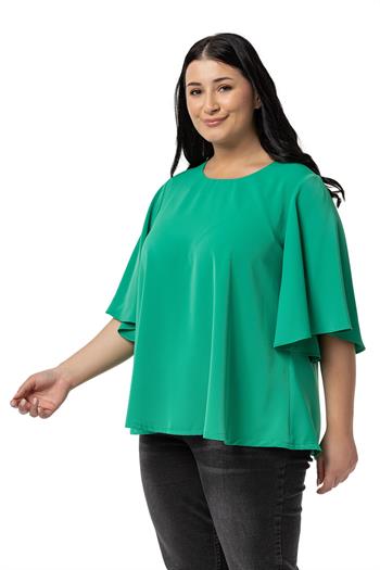 Büyük Beden Geniş Kısa Kollu Benetton Yeşili Bluz
