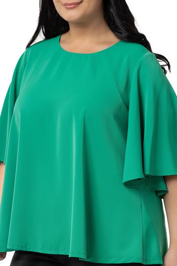 Büyük Beden Geniş Kısa Kollu Benetton Yeşili Bluz