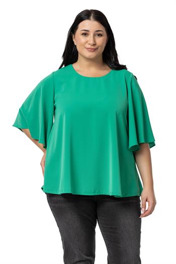 Büyük Beden Geniş Kısa Kollu Benetton Yeşili Bluz
