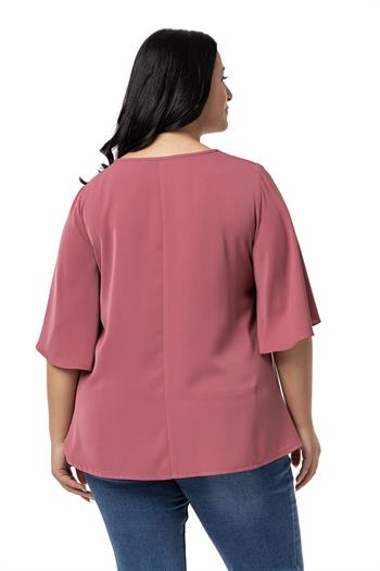 Plus Size Wide Short Sleeve Rose Blouse