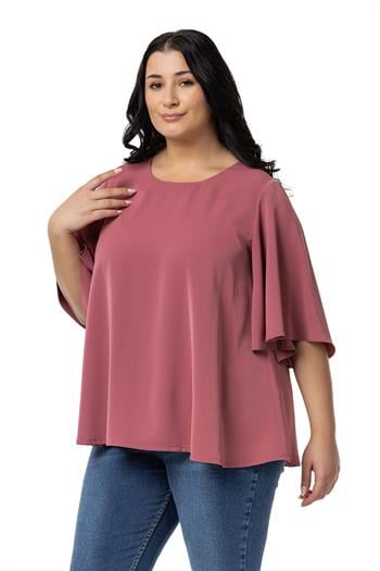 Plus Size Wide Short Sleeve Rose Blouse