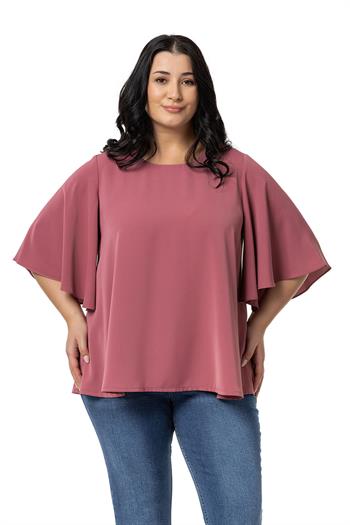 Plus Size Wide Short Sleeve Rose Blouse