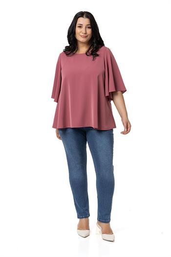 Plus Size Wide Short Sleeve Rose Blouse