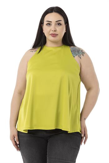 Plus Size Halter Neck Satin Textured Lined Pistachio Blouse