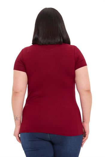 Büyük Beden Bisiklet Yaka Kısa Kollu Viskon Bordo Body