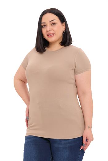 Büyük Beden Bisiklet Yaka Kısa Kollu Viskon Vizon Body