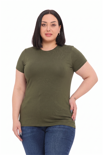 Body | TopDisentis Modest Büyük Beden Bisiklet Yaka Kısa Kollu Viskon Haki BodyDISENTIS MODESTBüyük Beden Bisiklet Yaka Kısa Kollu Viskon Haki Body